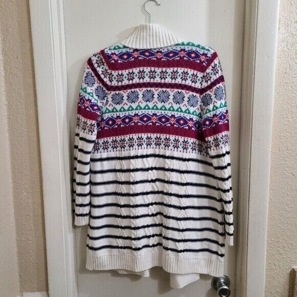 Talbots Womens Fair Isle Christmas Long Open Front Cardigan S - Picture 2 of 8